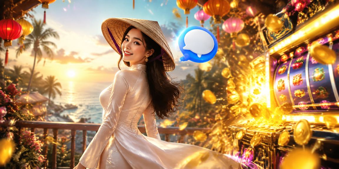 Người phụ nữ mặc nón lá chơi slots trực tuyến tại Buôn Ma Thuột trong không gian truyền thống